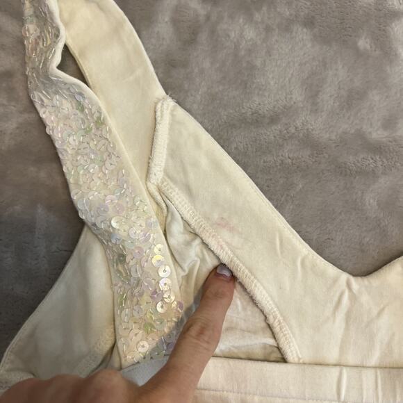 VTG Worthington Top Womens Large White Sequin Ruched Fairy Y2K Festival Glam - Picture 5 of 11